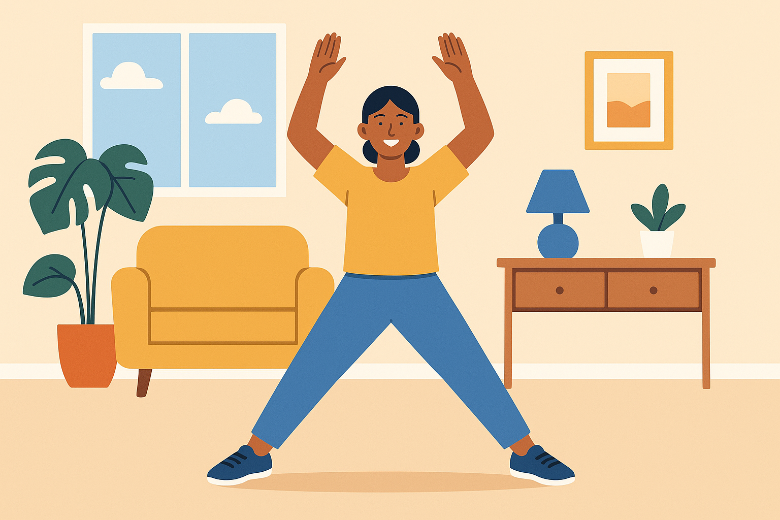 Person doing jumping jacks workout