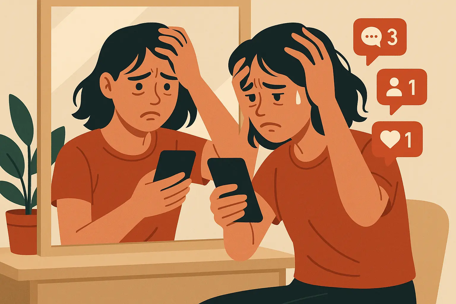 Person taking selfie with styled hair for social media