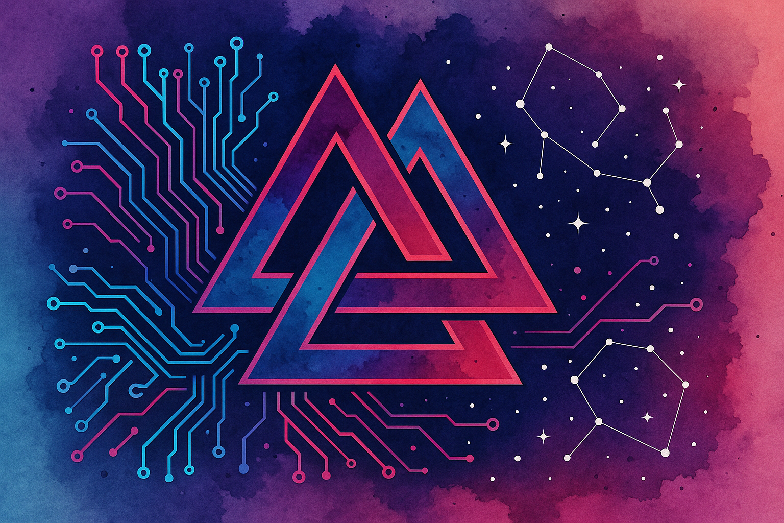 Watercolor splash valknut with flowing artistic elements