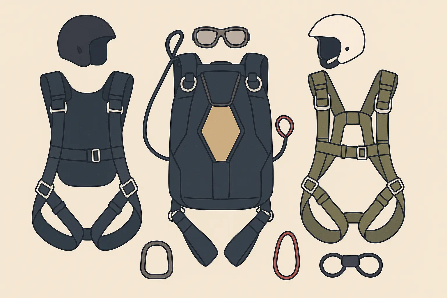 Tandem instructor training equipment and harness setup