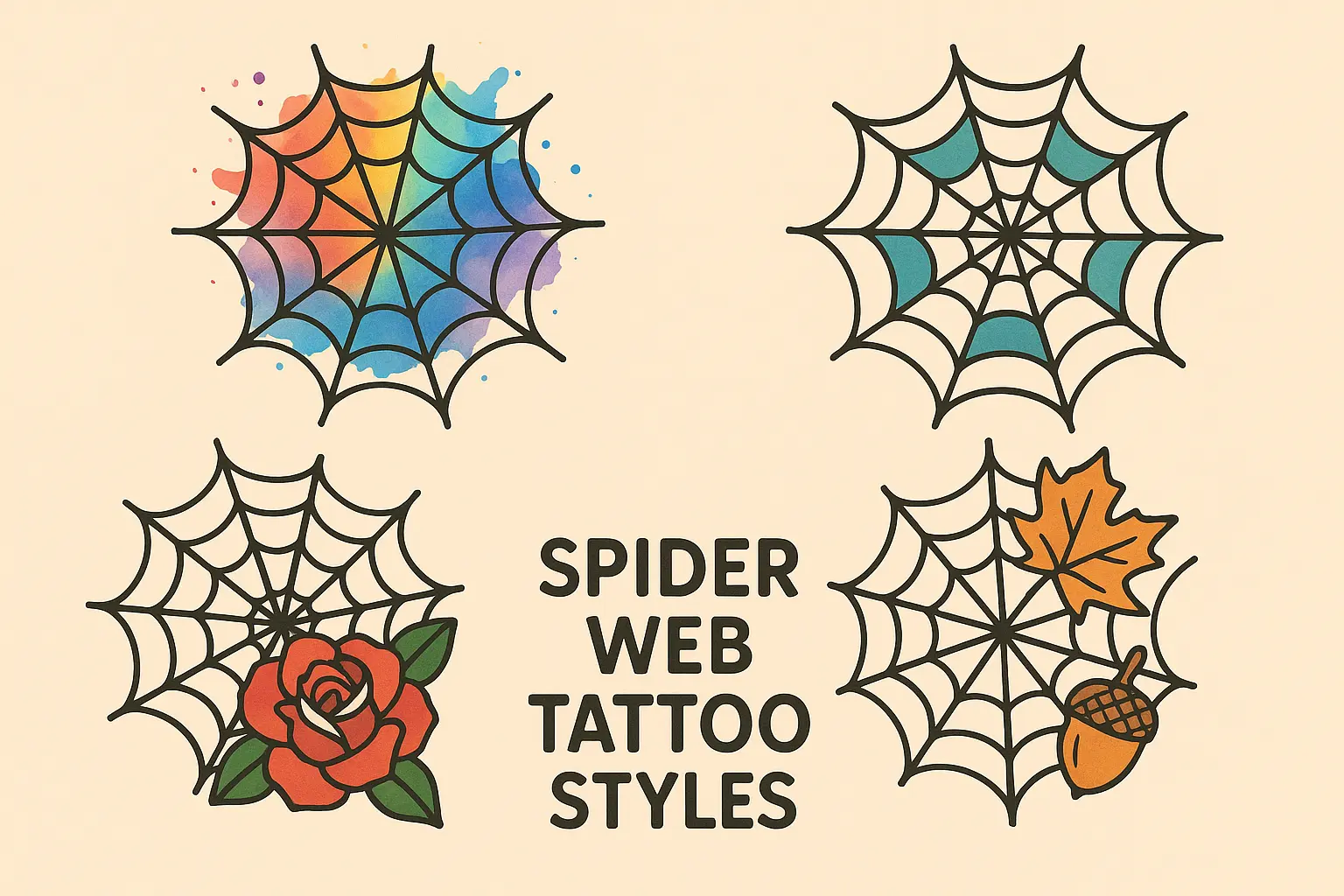 Colorful spider web tattoo design variations