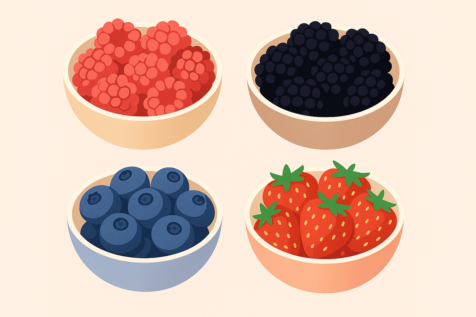 Color ful assortment of fresh berries in bowls