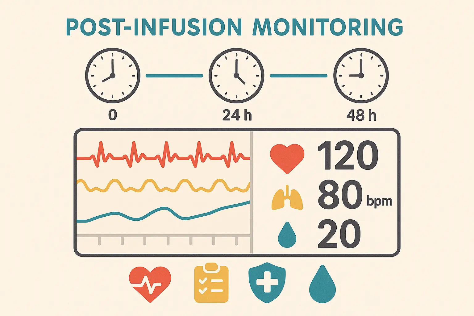 Post-infusion monitoring and recovery timeline