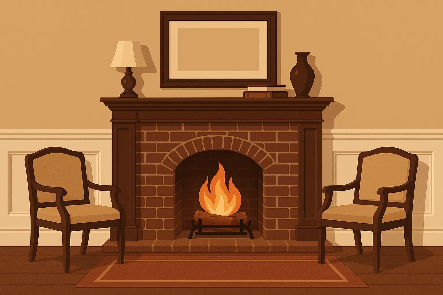 Stained brick fireplace showing color transformation