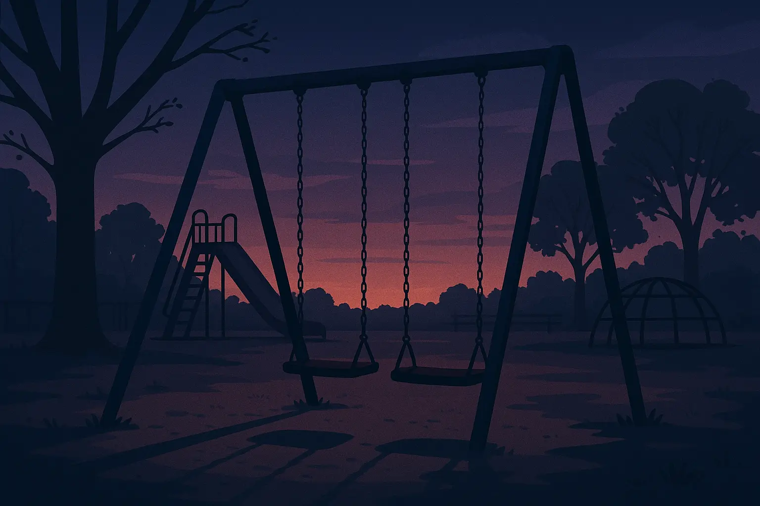 Dark childhood imagery with horror elements