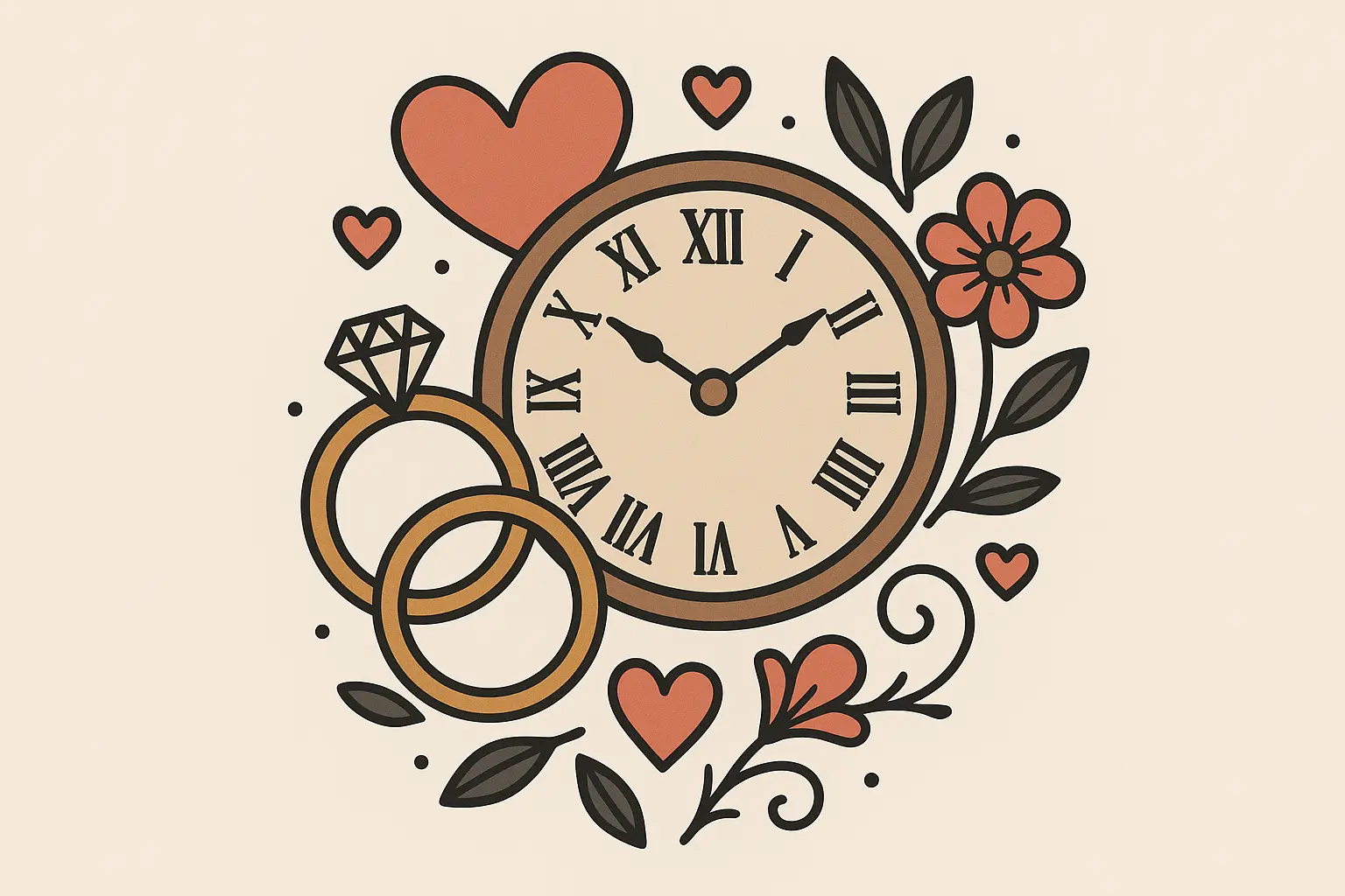 Wedding time memorial clock tattoo with romantic elements
