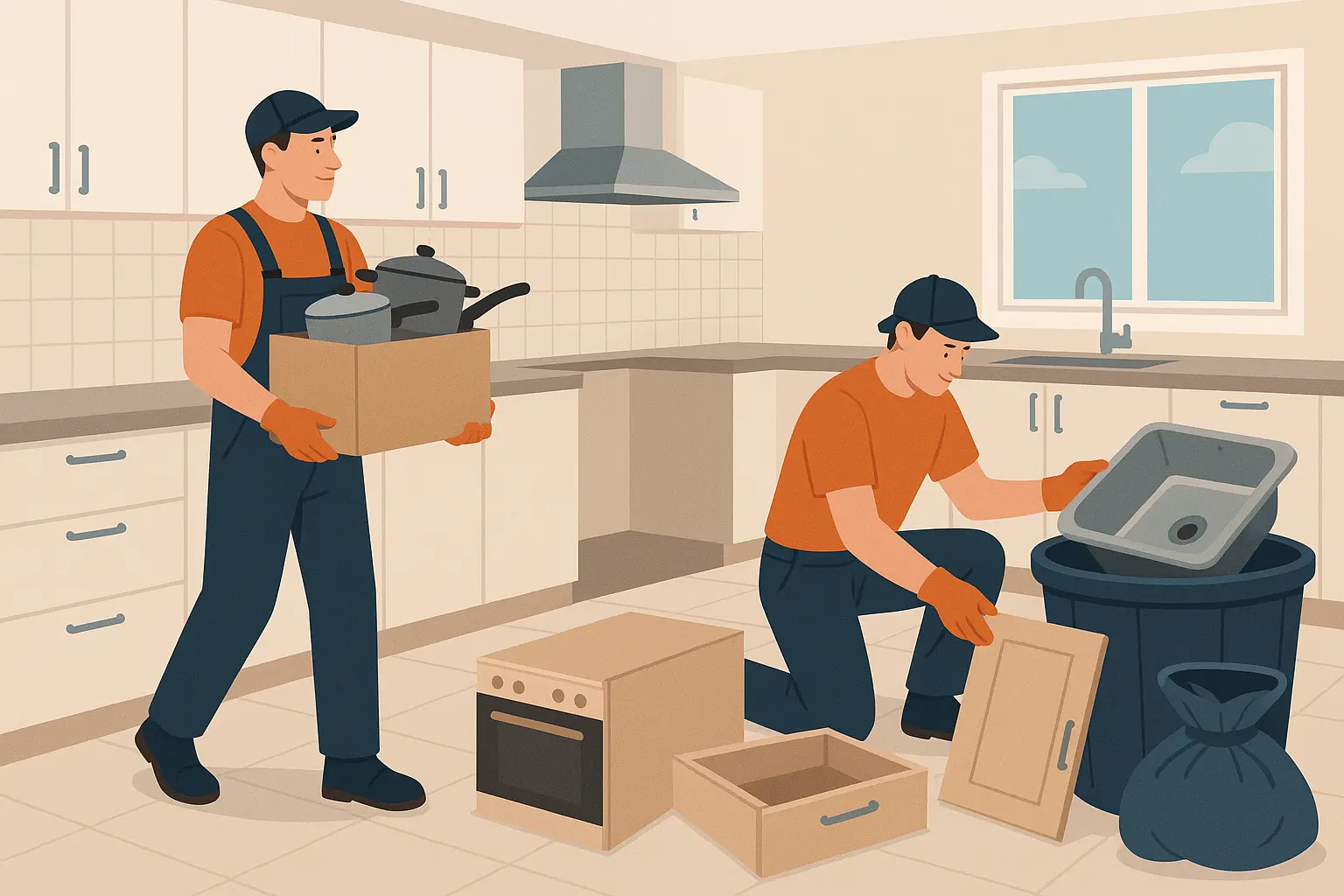 Professional cleanout service clearing kitchen items