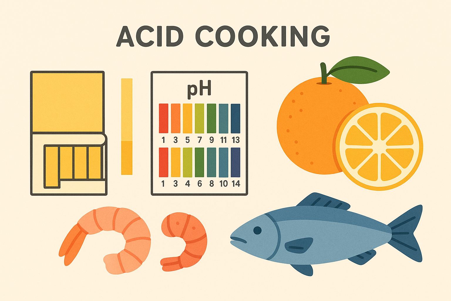 pH testing strips showing acid levels for ceviche preparation