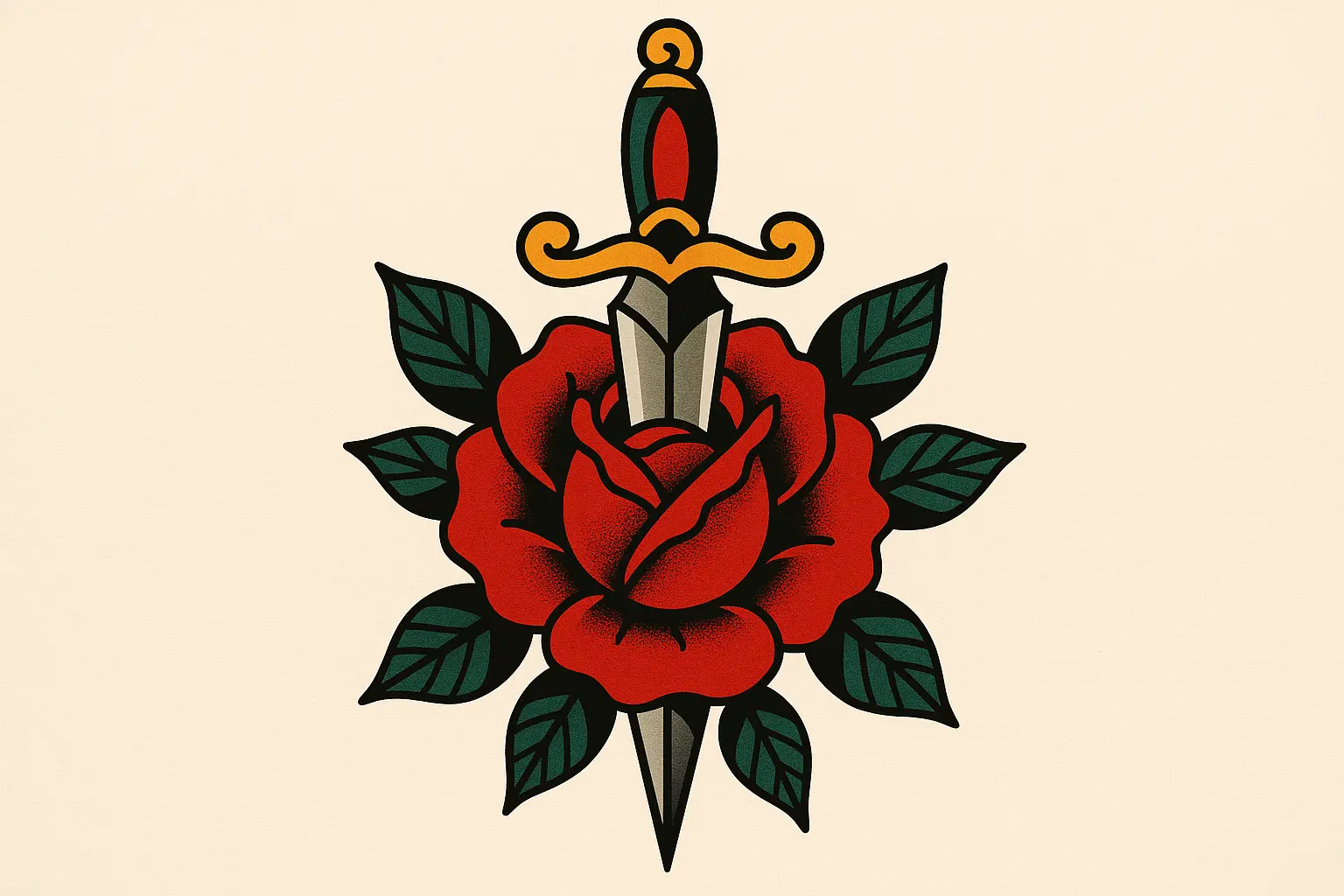Traditional rose tattoos with additional classic elements